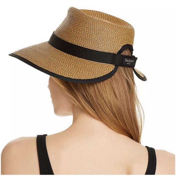 Eric Javits Sun Crest Packable Hybrid Straw Fedora Visor In Natural Black - Picture 11 of 11